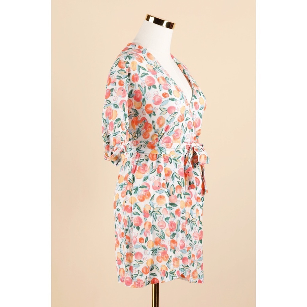 Sz 2 Ysé Paris Orange Fruits Mini Summer V Neck Wrap Dress GUC - Picture 2 of 7